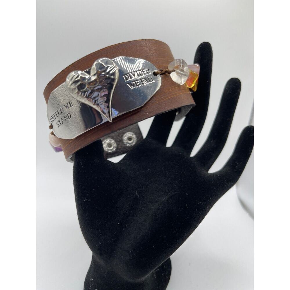 Silver Brown cuff with semi-precious stones